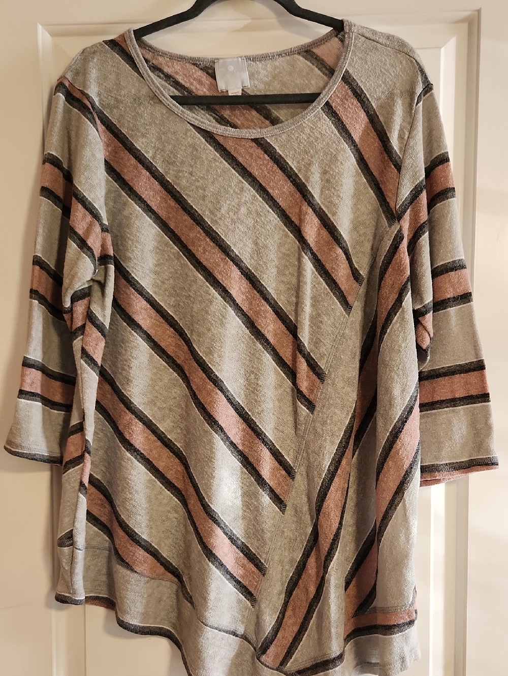 sundays Grey and Blush Striped Scoop-Neck Tunic